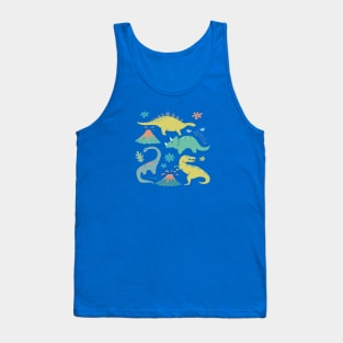 Kawaii Dinosaur in Teal, Yellow, Coral Tank Top